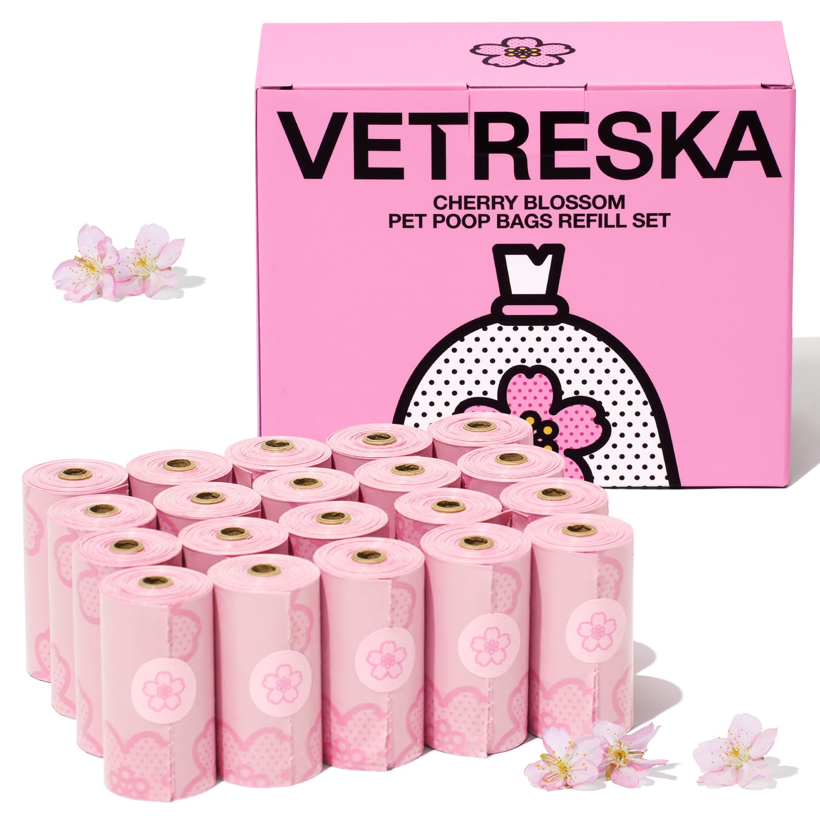 Amazon.com : VETRESKA Cherry Blossom Scented Dog Poop Bags, Leak